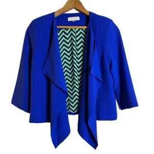Sugarlips Women's Blazer Jacket XS Royal Blue Waterfall Open Cropped 3/4 Sleeve